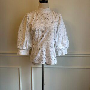 GANNI white eyelet blouse with zip back ~ size 38, NWT!